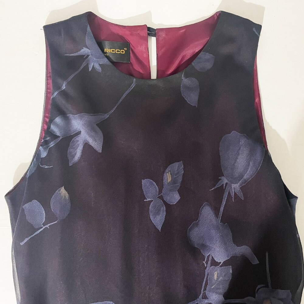 Vintage Donna Ricco Dark Blue Sundress | Abstract Floral Pattern | Size 4 - Picture 3 of 8